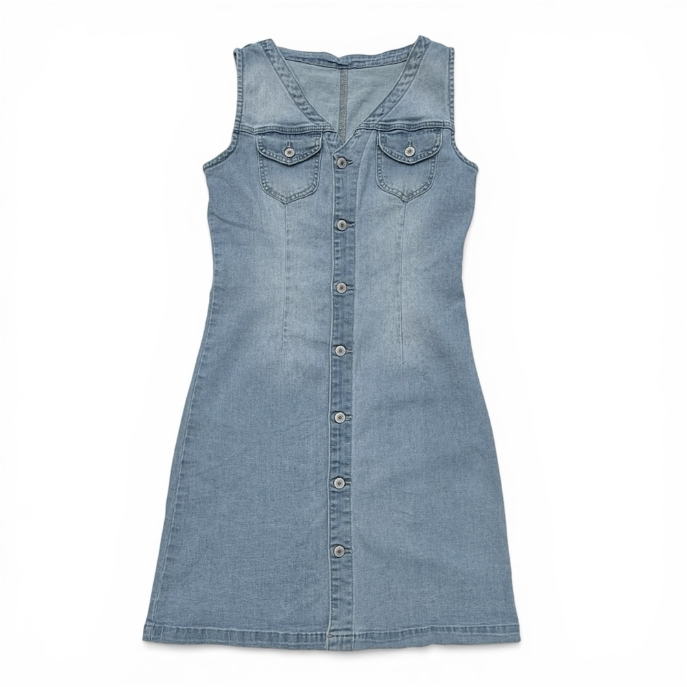 Sleeveless V-Neck Button Front Denim Dress Women's Medium Coastal Cowgirl - Picture 4 of 11